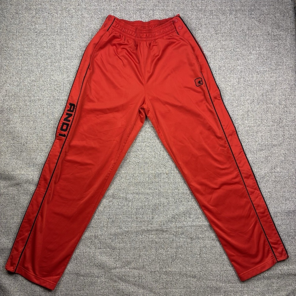 AND1 Basketball Pants Mens Tearaway Snap Y2K Athletic Black Red Classic Fit Sz S